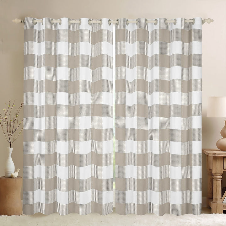 Erosebridal Brown Buffalo Curtains and Drapes (38Wx54L),Abstract Artwork Blackout Curtains for Bedroom,Geometric Plaid Curtains Pack of 2 (38Wx54L),Grid Room Decorative
