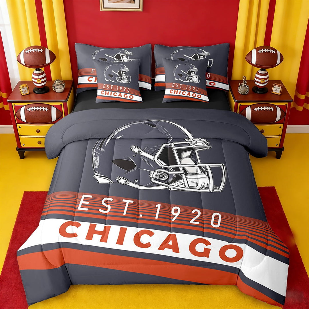Erosebridal Football City Bedding Sets Twin Size,American Football Sport Comforter Sets with Sheets,Chicago Bed in a Bag Twin Size,Stylish Bedroom Decor Reversible,7-Piece