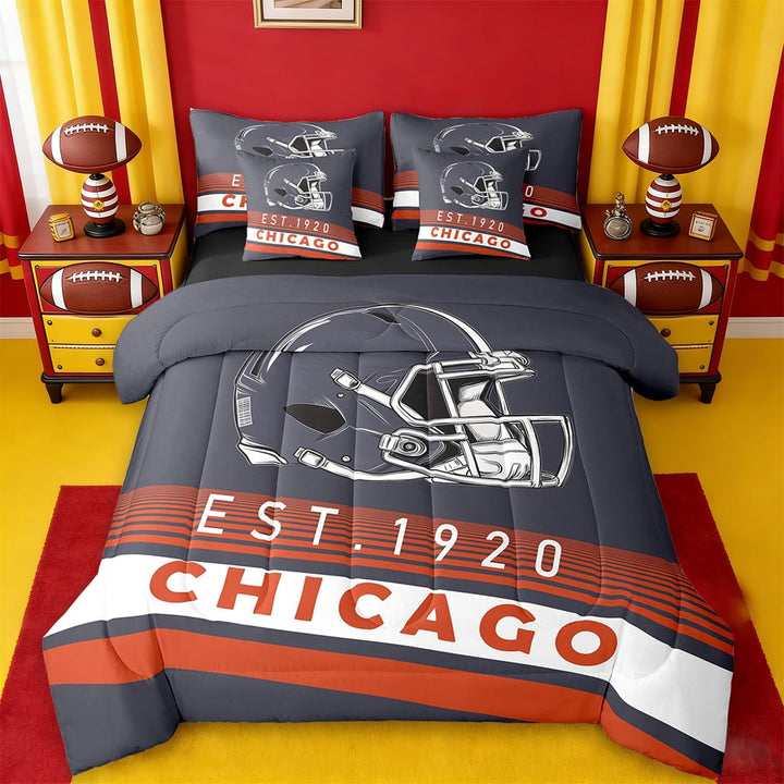 Erosebridal Football City Bedding Sets Twin Size,American Football Sport Comforter Sets with Sheets,Chicago Bed in a Bag Twin Size,Stylish Bedroom Decor Reversible,7-Piece