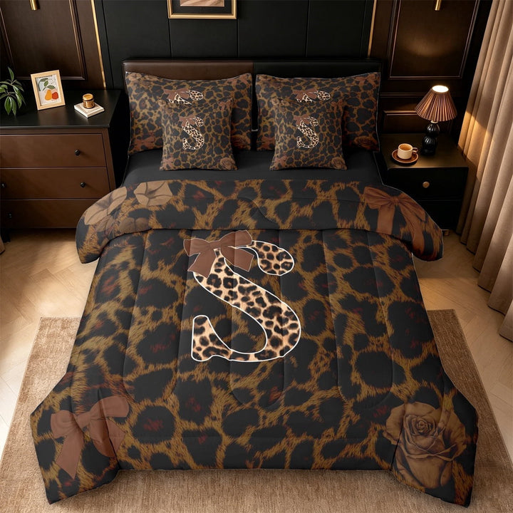 Erosebridal Leopard Print 7-Piece Twin Bedding Sets,Cheetah Pattern S Alphabet Bedding Comforter Set For Kids Girls,Black Reversible