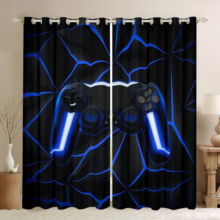 Gaming 30%-50% Blackout Curtains Video Game Gamer Console Curtains Black And Blue Gaming Curtains &amp; Drapes, Gamer Gamepad Controller Window Curtains 38Wx45L