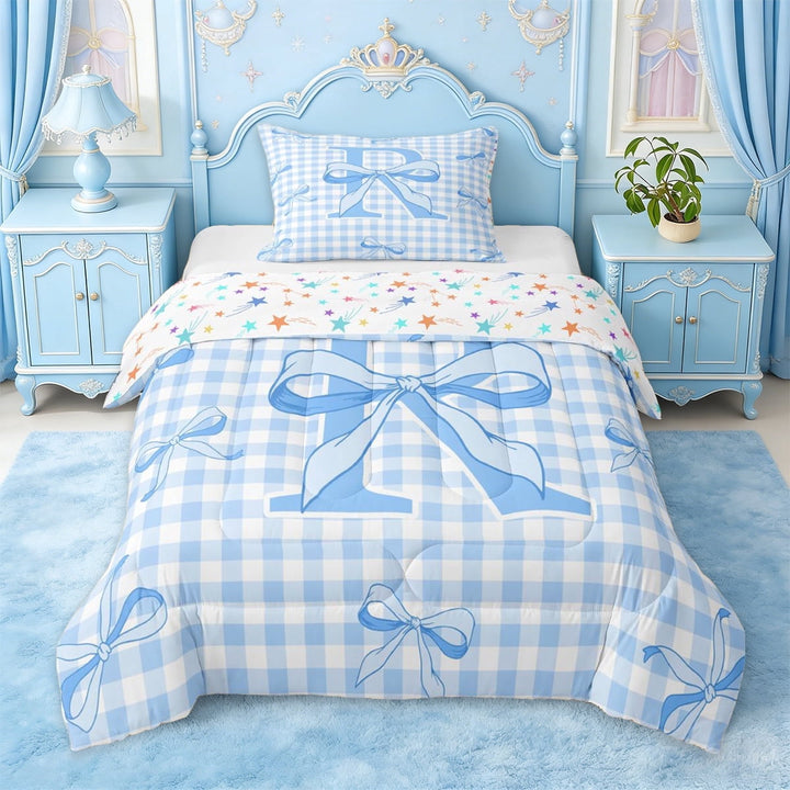Erosebridal 3D Cartoon Bow Print Twin Comforter Sets For Kids,Initial Letter R Theme Bedding Set,Colorful Stars Reversible,2 Pieces