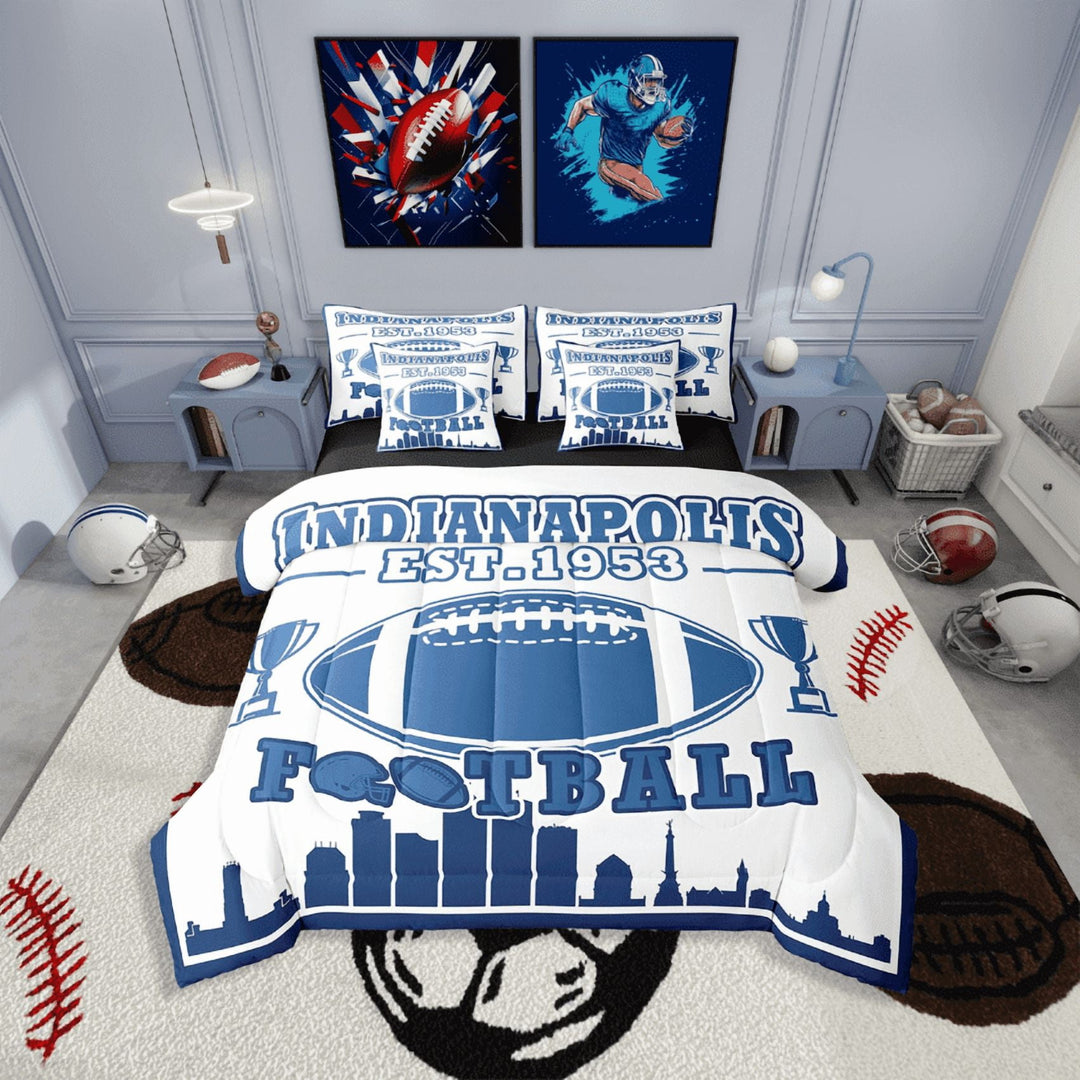 Erosebridal Sport Football Bedding Sets Twin Size,Ball Game Comforter Sets with Sheets,Rugby Room Decorative(Indianapolis),Reversible,Lightweight,7-Piece