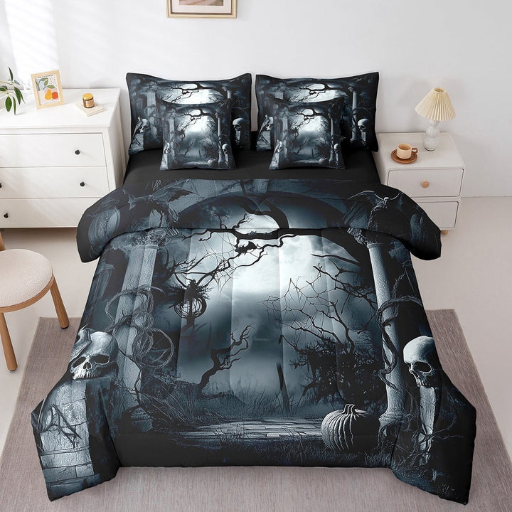 Erosebridal Sugar Skull Bedding Sets Twin Size,Spooky Animal Comforter Sets with Sheets,Happy Halloween Bed in a Bag Twin size,Super Cozy Festival Room Decorative,Reversible,7pcs