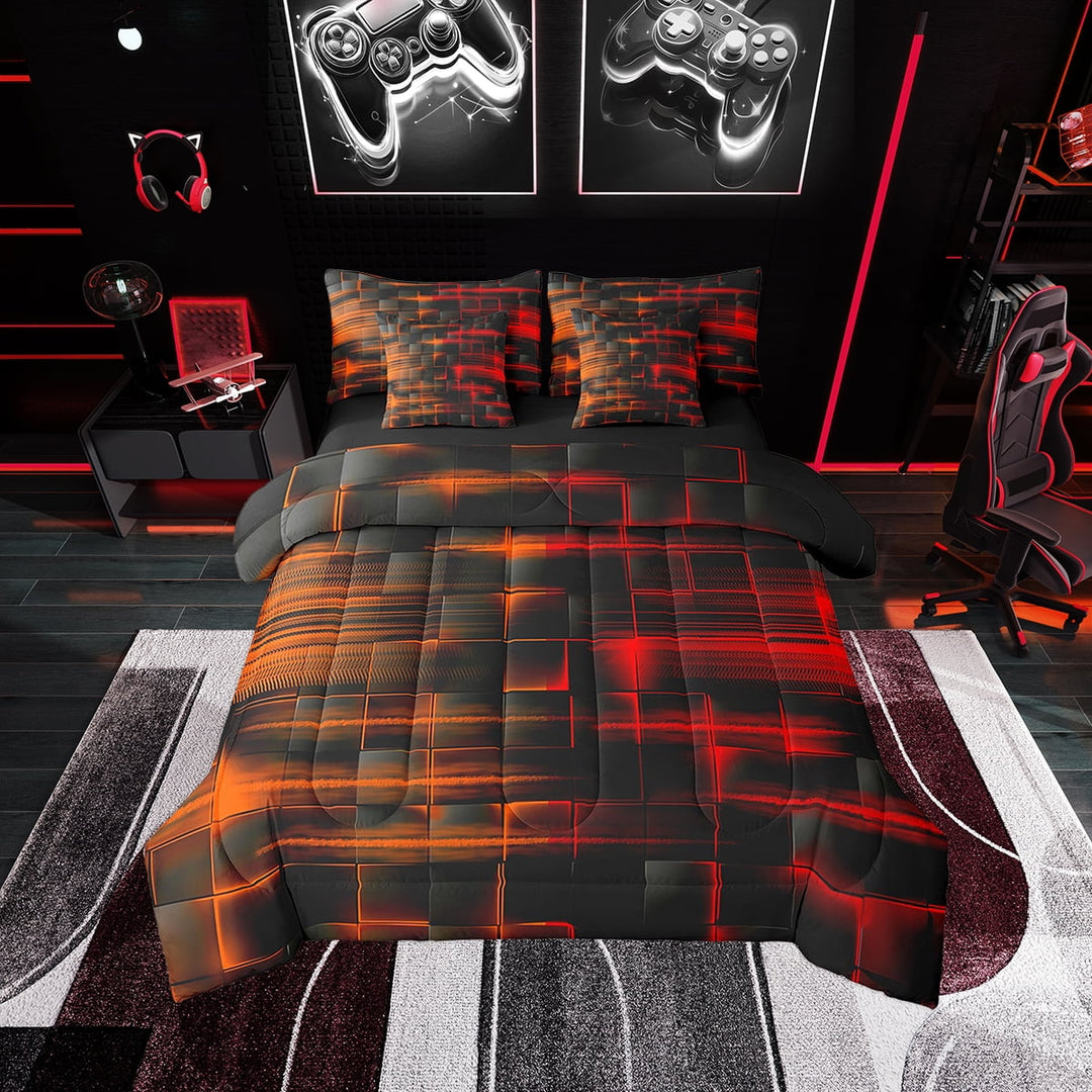 Erosebridal Red and Orange Comforter Set With Sheets7 piece Twin Size Geometric Bed in a Bag Geometry Strip Lines Bedding Set Abstract Art Bed Set with Comforter,Sheets,Pillowcases