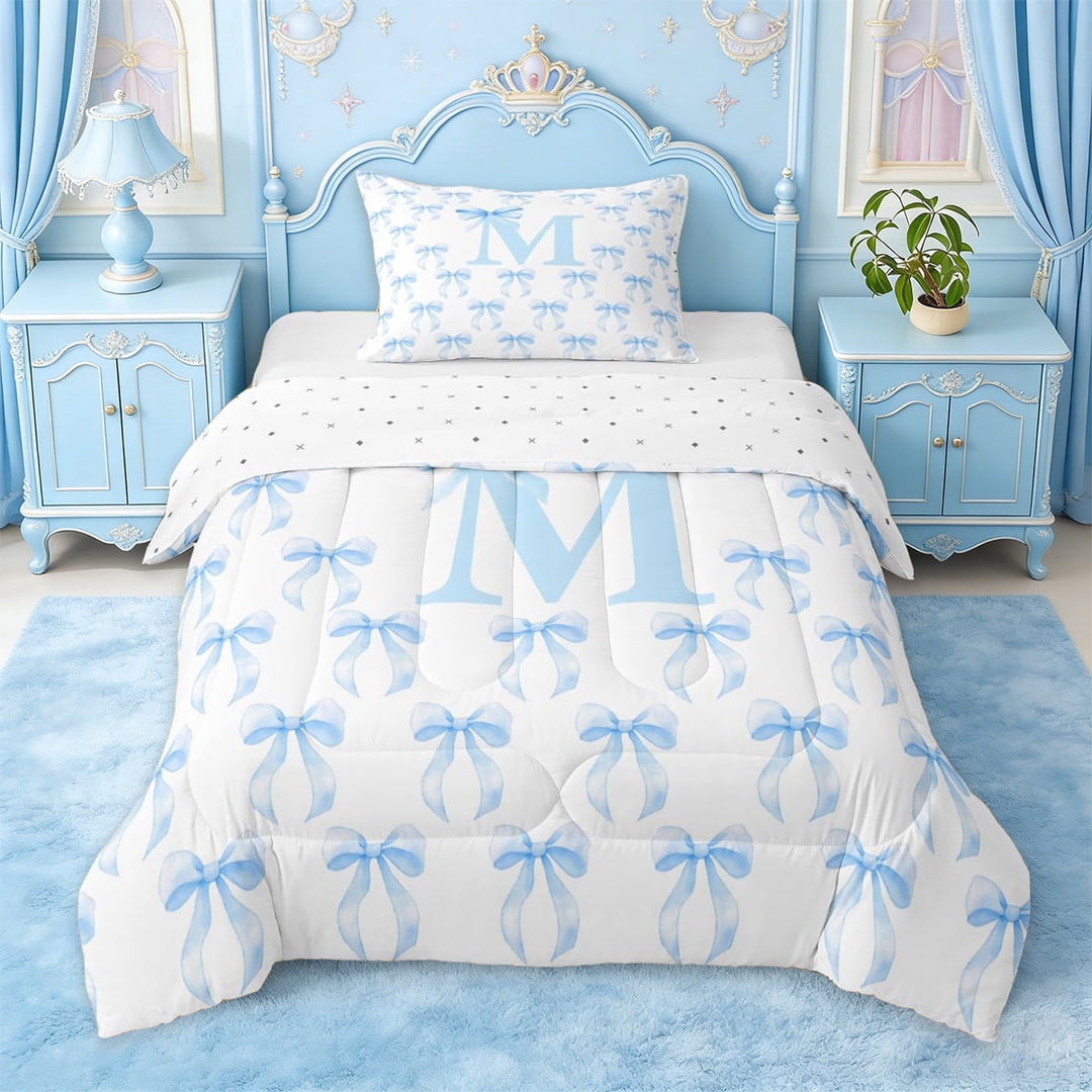 Erosebridal Coquette Bow Tie Twin Comforter Sets For Kids,Blue Letter M Monogram Bedding Set,Reversible,2 Pieces