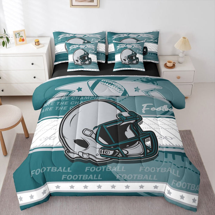 Erosebridal Football Helmet Print Bed in a Bag Twin size, Sports Theme Bed Set , Philadelphia, Turqoise Grey, Microfiber 7pcs