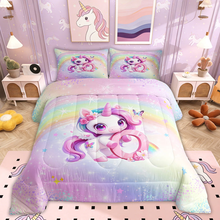 Erosebridal Initial Letter O Bedding Sets Twin with Comforter, Dreamy Unicorn Duvet Insert, Glitter Stars Decor, Reversible 2pcs
