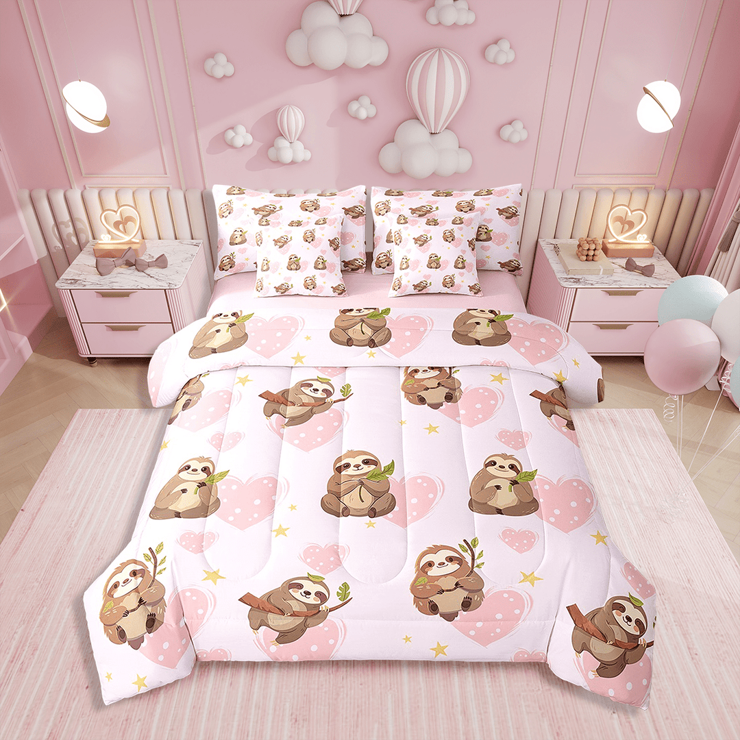 7 Pieces Bed in a Bag Twin Bedding Set with Sheets,Cartoon Sloth Comforter Sets for All Season,1 Comforter,2 Pillow Shams,1 Flat Sheet,1 Fitted Sheet,2 Pillowcases