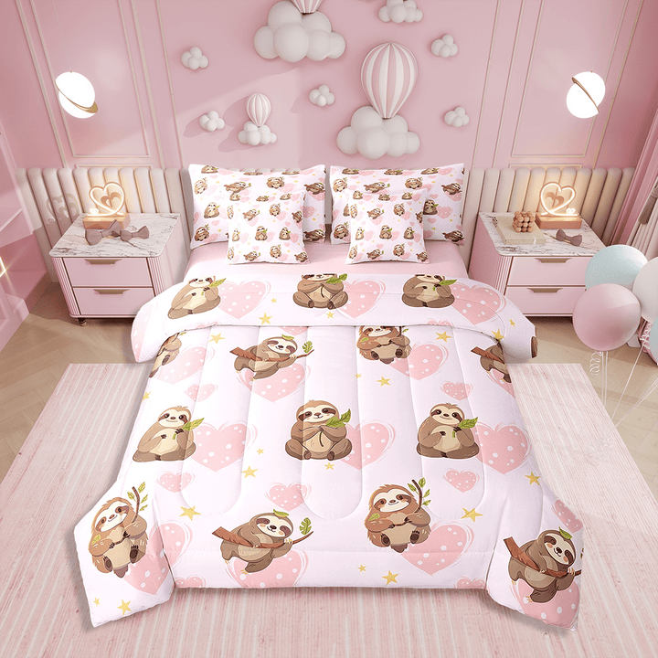 7 Pieces Bed in a Bag Twin Bedding Set with Sheets,Cartoon Sloth Comforter Sets for All Season,1 Comforter,2 Pillow Shams,1 Flat Sheet,1 Fitted Sheet,2 Pillowcases