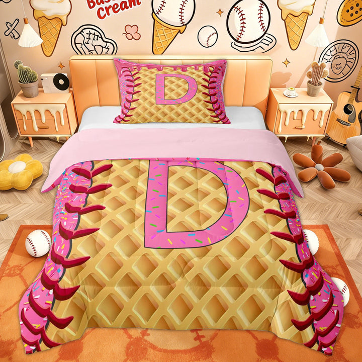 Erosebridal Pink Initial D Twin Comforter Sets for Kids, Ice Cream Drip Bedding Set, 2 Pieces