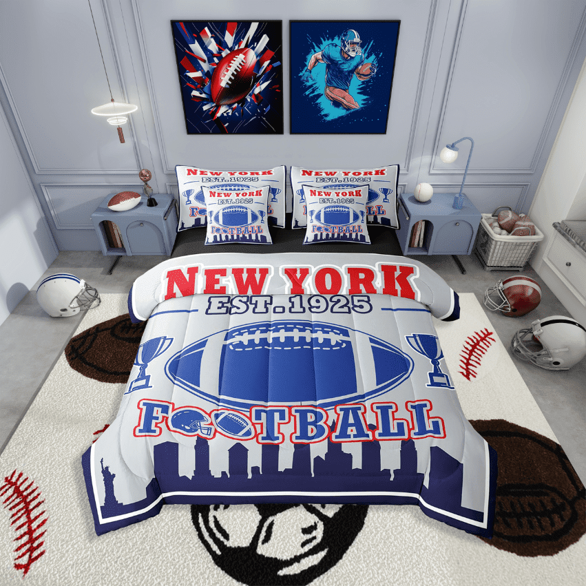 Erosebridal Sport Football Bedding Sets Twin Size,Ball Game Comforter Sets with Sheets,Rugby Room Decorative(New York),Reversible,Lightweight,7-Piece