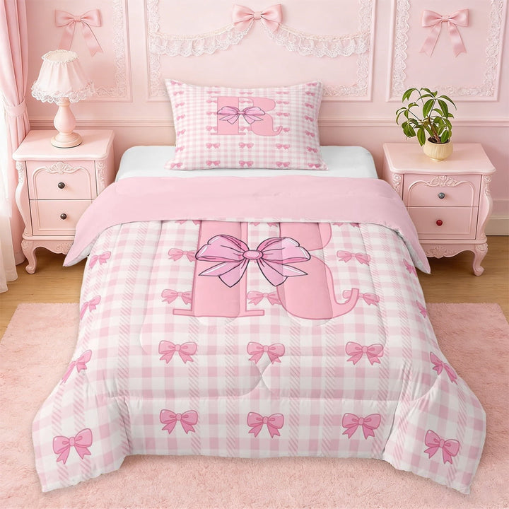 Erosebridal Cartoon Girly Bowknot Twin Comforter Sets For Kids,Initial Letter R Theme Bedding Set,Pink Reversible,2 Pieces