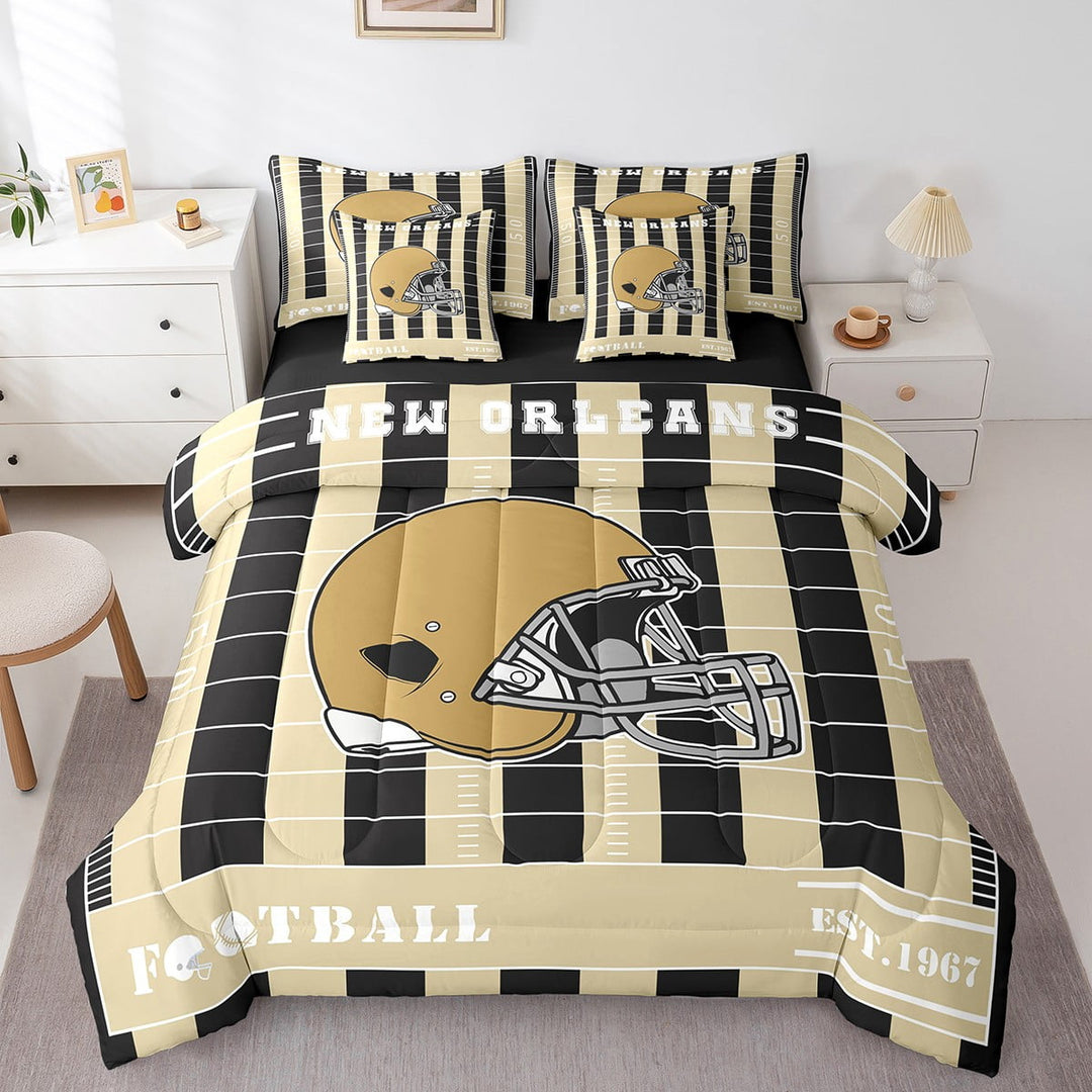 Erosebridal American Football Gamer Bedding Sets Twin Size,Rugby City Comforter Sets with Sheets,New Orleans Bed in a Bag Twin Size For Boys,Lightweight Bedroom Decor Reversible,7-Piece