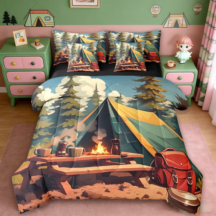 Erosebridal Outdoor Camping Adventure 7pcs Bedding Comforter Set,Rustic Farmhouse Lodge Queen Bedding Sets For Kids,Reversible