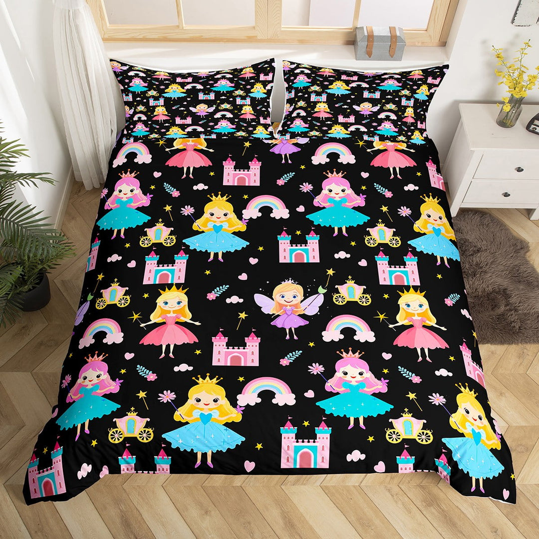 Manfei Fairy Tale Princess Duvet Cover Twin,Dreamy Cartoon Castle Bedding Sets Twin Size,Chic Pumpkin Carriage Bed Set For Girls Teens,Ultra Soft Home Decor Reversible£¨No Comforter£©,2pcs