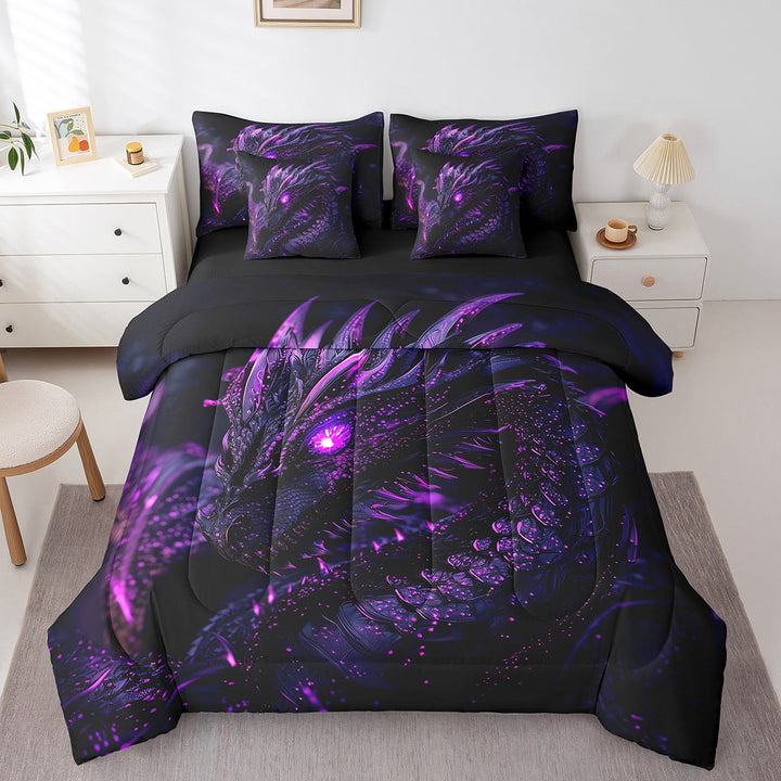 Gothic Dragon Bed In A Bag With Sheets Exotic Dragon Twin Comforter Set 7 Piece,Boho Western Wildlife Bedding Set Magical Dragon Bed Set Bedroom Decor