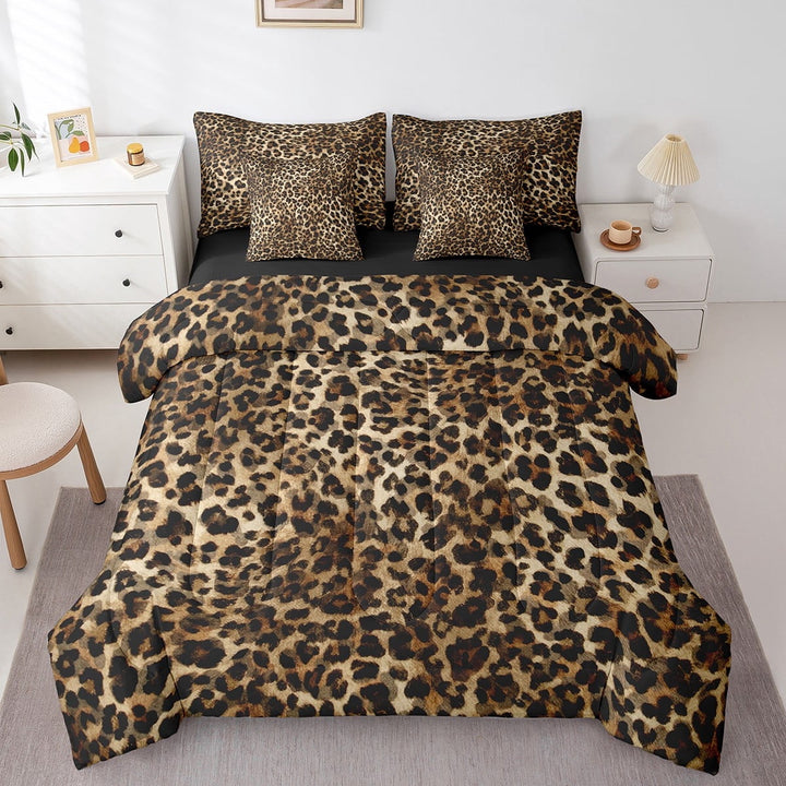 Erosebridal Chic Cheetah Bedding Queen Size, Leopard Print Bed Set, Teenager Adult Reversible Bedding Sets Queen Size, Super Cozy Room Decorative, 7 Pieces