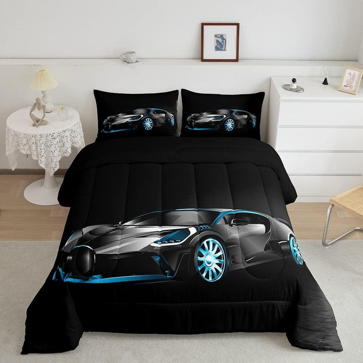Sports Car Comforter Stylish Black Race Car Comforter Set Extreme Sports Theme Bedding Set Cool Speed Luxury Car Decor Quilt Set with Bedding Full