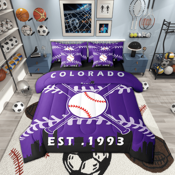7 Pcs Comforter Set Full Size,Baseball Bed in a Bag with Flat Sheet and Fitted Sheet and Adults, Baseball Bedding Set with Pillowcase and Sham(Colorado)