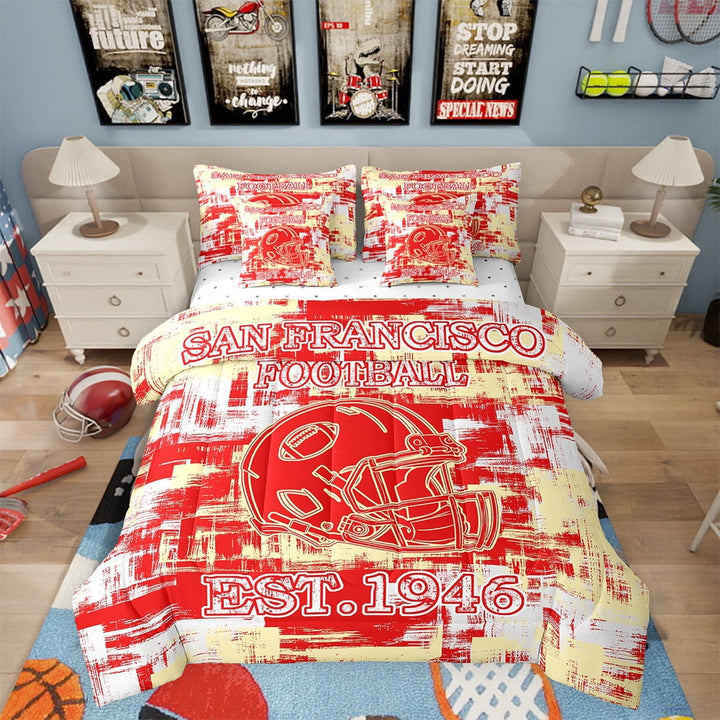 Erosebridal American Football 7 Pieces Comforter Sets San Francisco Bedding Set Twin Size Gifts for Football Fans Football City Bed in a Bag with Comforter