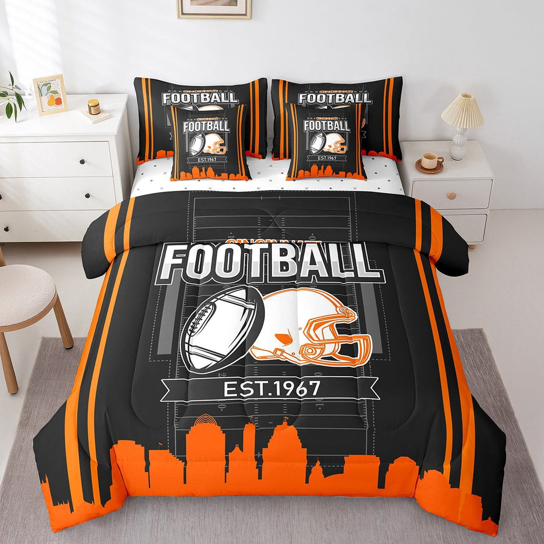 Erosebridal American Football Bedding Sets Twin Size,Ball Gamer Comforter Sets with Sheets,Sport Decor,Reversible,Breathable,7-Piece