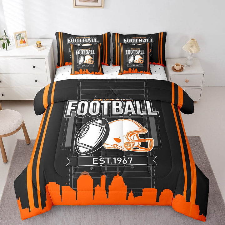 Erosebridal American Football Bedding Sets Twin Size,Ball Gamer Comforter Sets with Sheets,Sport Decor,Reversible,Breathable,7-Piece