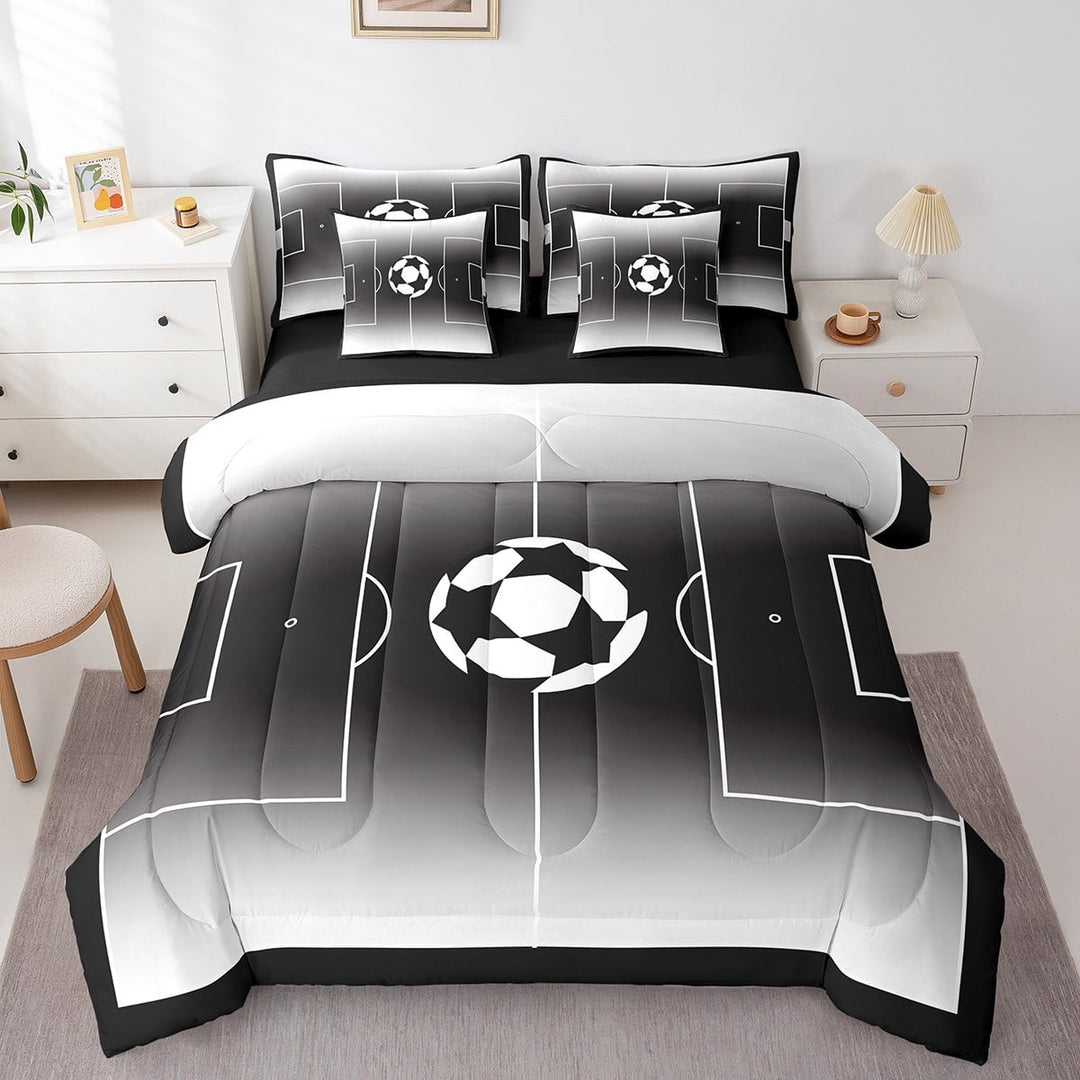 Football 7 Pieces Bedding Set Soccer Sheet Set Sports Games Comforter Teens Full Size Geometric Rhombus Fitted Sheet Black White Bed Set Room Decor