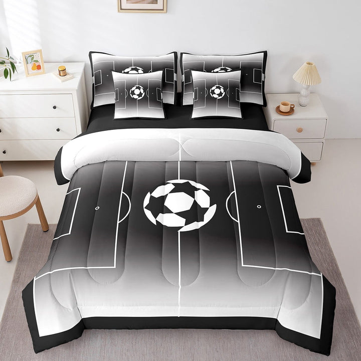 Football 7 Pieces Bedding Set Soccer Sheet Set Sports Games Comforter Teens Full Size Geometric Rhombus Fitted Sheet Black White Bed Set Room Decor