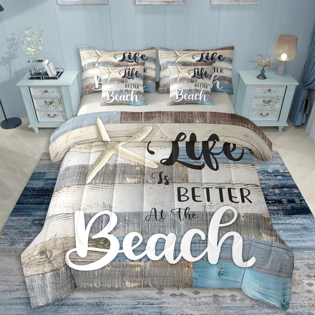 Erosebridal Teens Ocean Beach Bedding Comforter Set 7-Piece,Vintage Sea Cabin King Bedding Sets For Boys Girls,Grey Reversible,Luxury Bedroom Decor