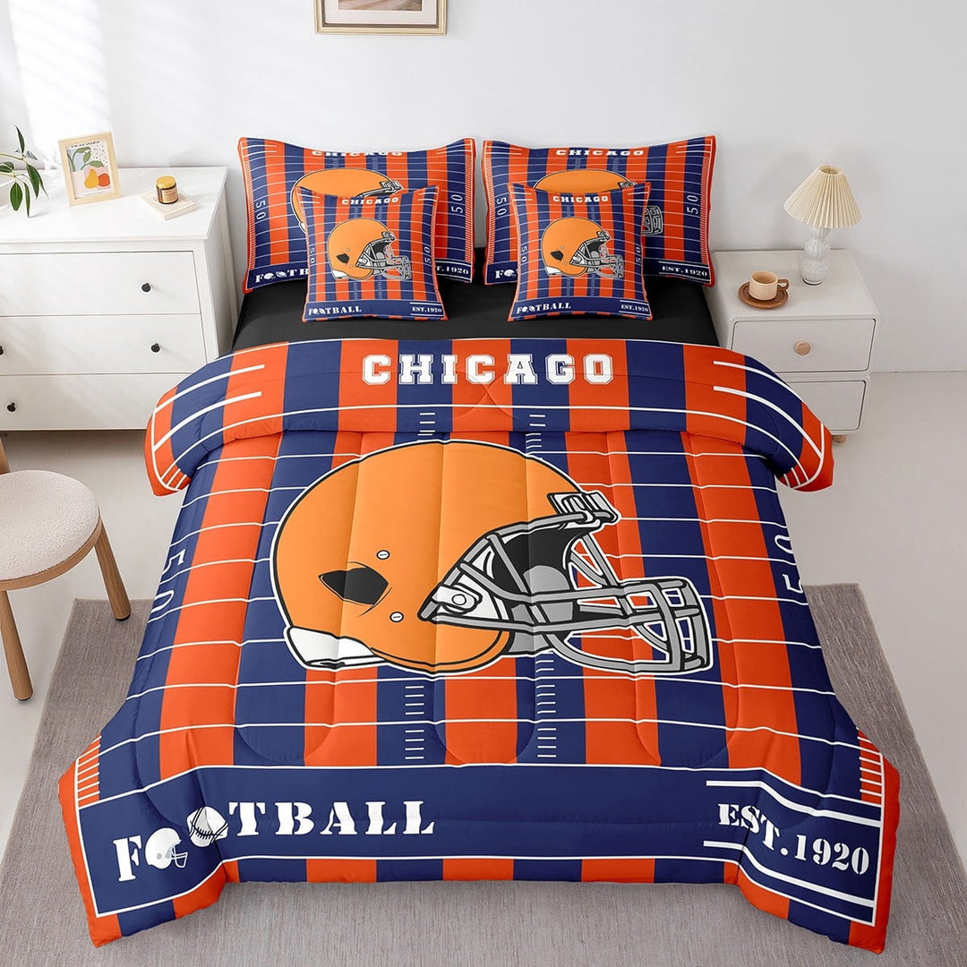 Erosebridal Chicago Bedding Sets Twin Size,Sports Theme Comforter Sets with Sheets,Football City Bed in a Bag Twin Size For Boys Kids,Microfiber Bedroom Decoration Reversible,7-Piece