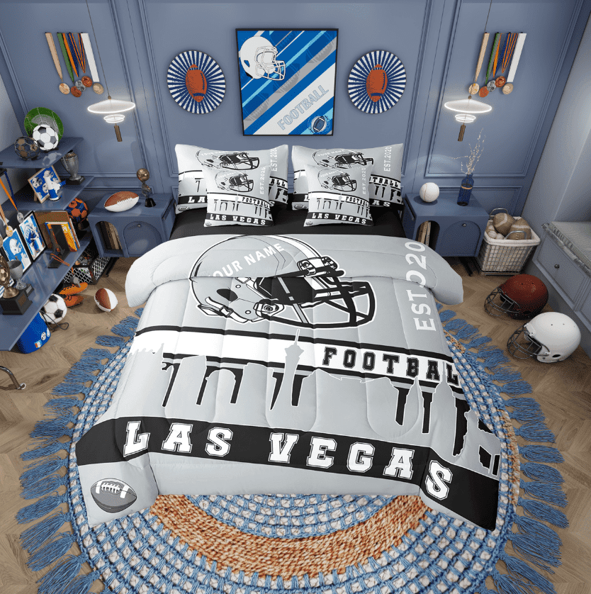 Erosebridal Teens Soccer Bedding Sets Twin Size, American Football Las Vegas Comforter Sets with Sheets, Eat Sleep Decor, Reversible