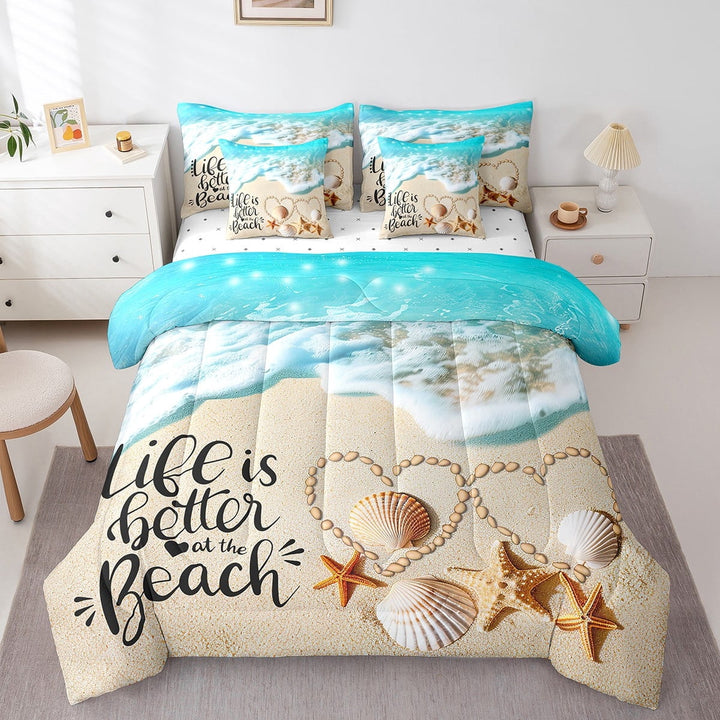 Erosebridal Hawaii Beach Bedding Full Size, Blue Ocean Bed in a Bag Full size, Romantic Holiday Decor, 7-Piece