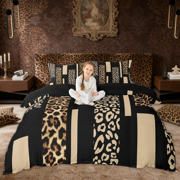 Erosebridal Abstract Cheetah Print Queen Duvet Cover Set, Kids Boys Girls Women Bedding, Black Reverisble, 1 Duvet Cover and 2 Pillowcases (No Comforter)