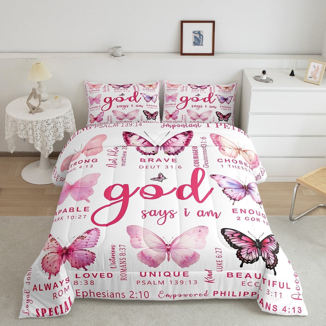 Erosebridal Chic Butterfly Comforter Sets Twin Size, Inspirational Words Comforters &amp; Duvets, Pastel Pink Decor, Reversible