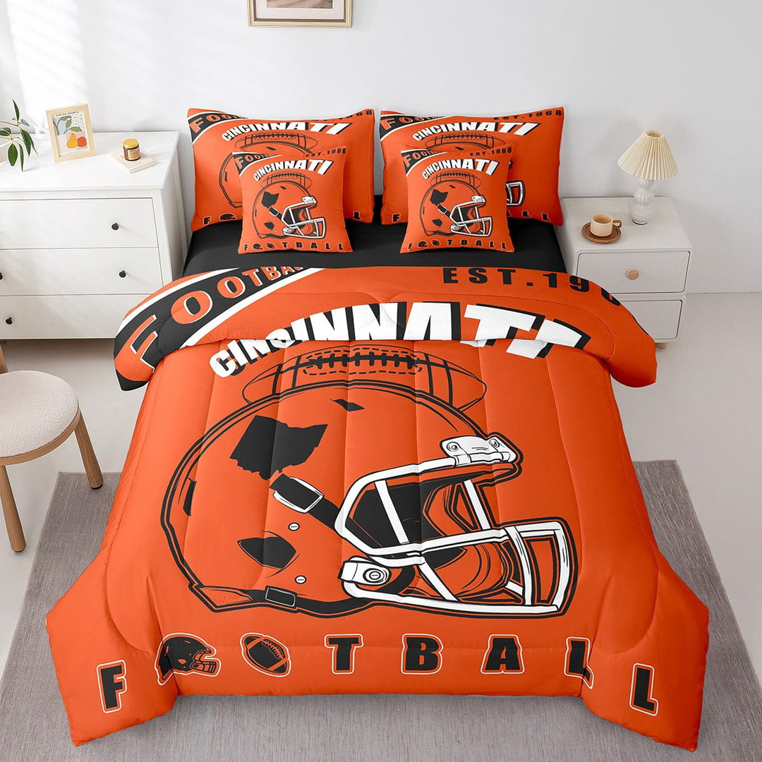 Erosebridal American City Bedding Sets, Football Soccer Comforter Sets with Sheets, Sports Theme Reversible Bed Sheets Set, Super Cozy Room Decorative, 7pcs