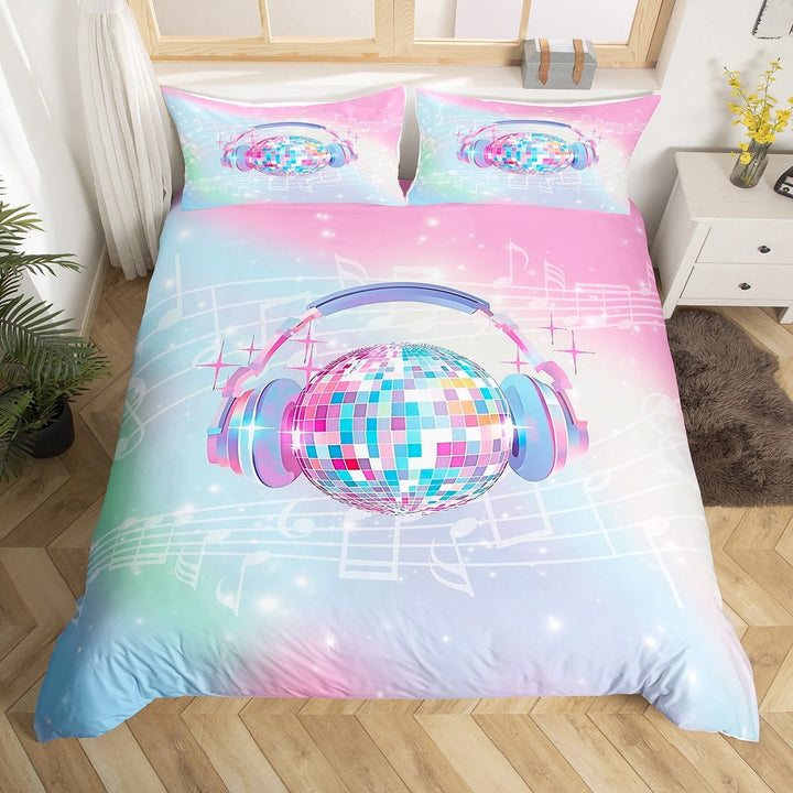 Erosebridal Disco Ball Headphone Duvet Cover Twin,Musical Melody Bedding Sets Twin Size,Gradient Glitter Print Comforter Cover Twin,Microfiber Bedroom Decor Reversible,3pcs£¨No Comforter£©