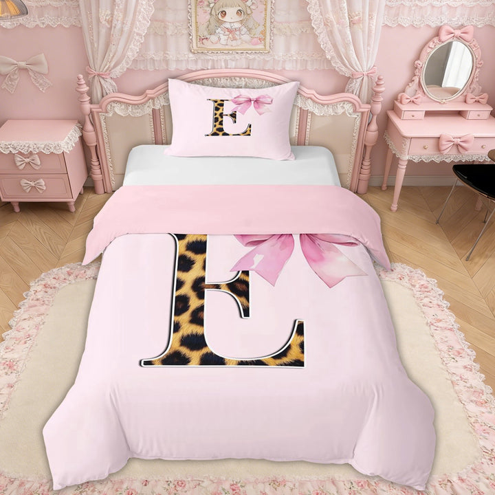 Erosebridal Pink Watercolor Bow Twin Bedding, Fashion Monogrammed E Duvet Cover Set for Girls Kids, Pink Reversible, 1 Duvet Cover and 1 Pillowcase (No Comforter), 2pcs