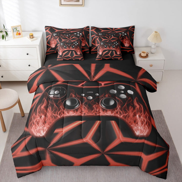 Erosebridal Gaming Bedding Twin Size 7-Piece , Abstract Lines Bed Set, Black Red, Reversible