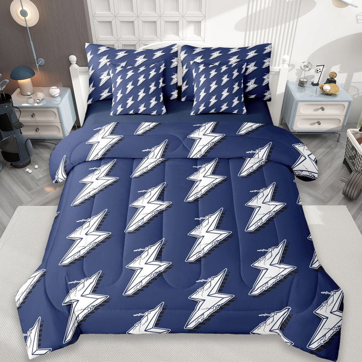Erosebridal Cute Graffiti Lightning 7-Piece Twin Bedding Sets,Deepblue And White Bedding Comforter Set For Boy Teens,Reversible