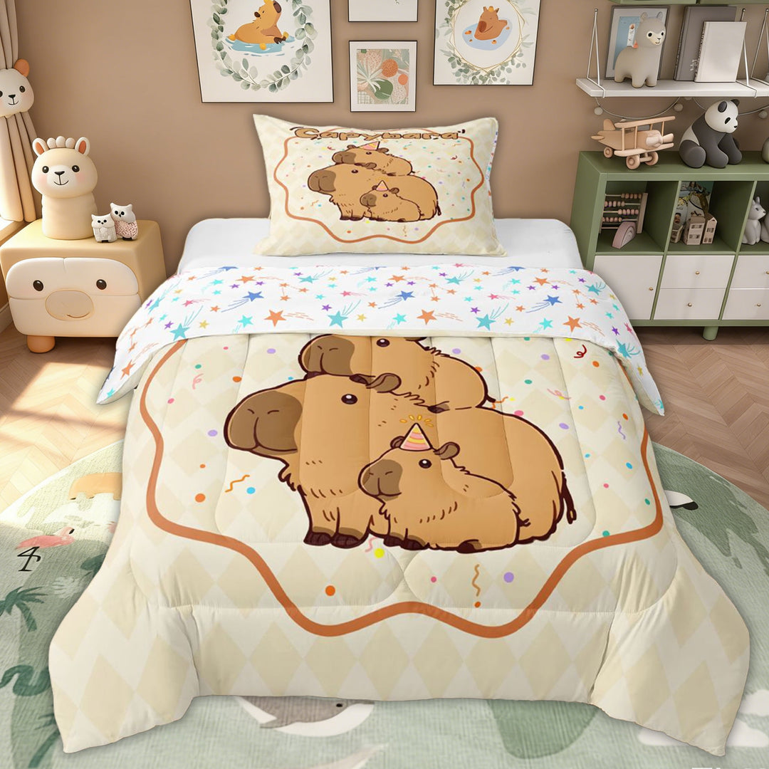 Erosebridal Kid Brown Capybara Twin Comforter Sets, Cute Animal Family Bedding Set, 2pcs