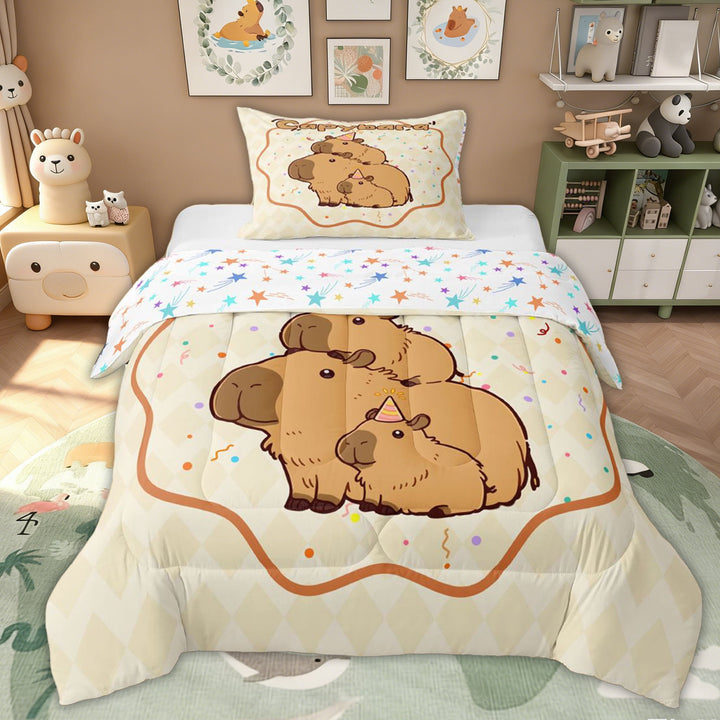 Erosebridal Kid Brown Capybara Twin Comforter Sets, Cute Animal Family Bedding Set, 2pcs