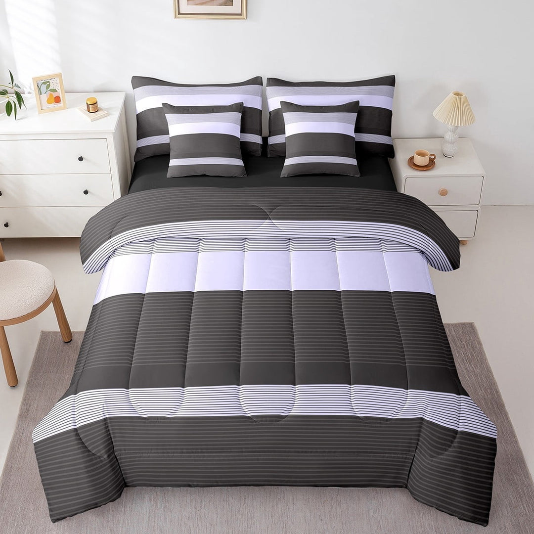 Erosebridal Abstract Lines Bedding Sets Twin Size,Geometric Stripes Comforter Sets with Sheets,Geometry Lines Bed in a Bag Twin size,Lightweight Teens Bedroom Decor,Reversible,7pcs