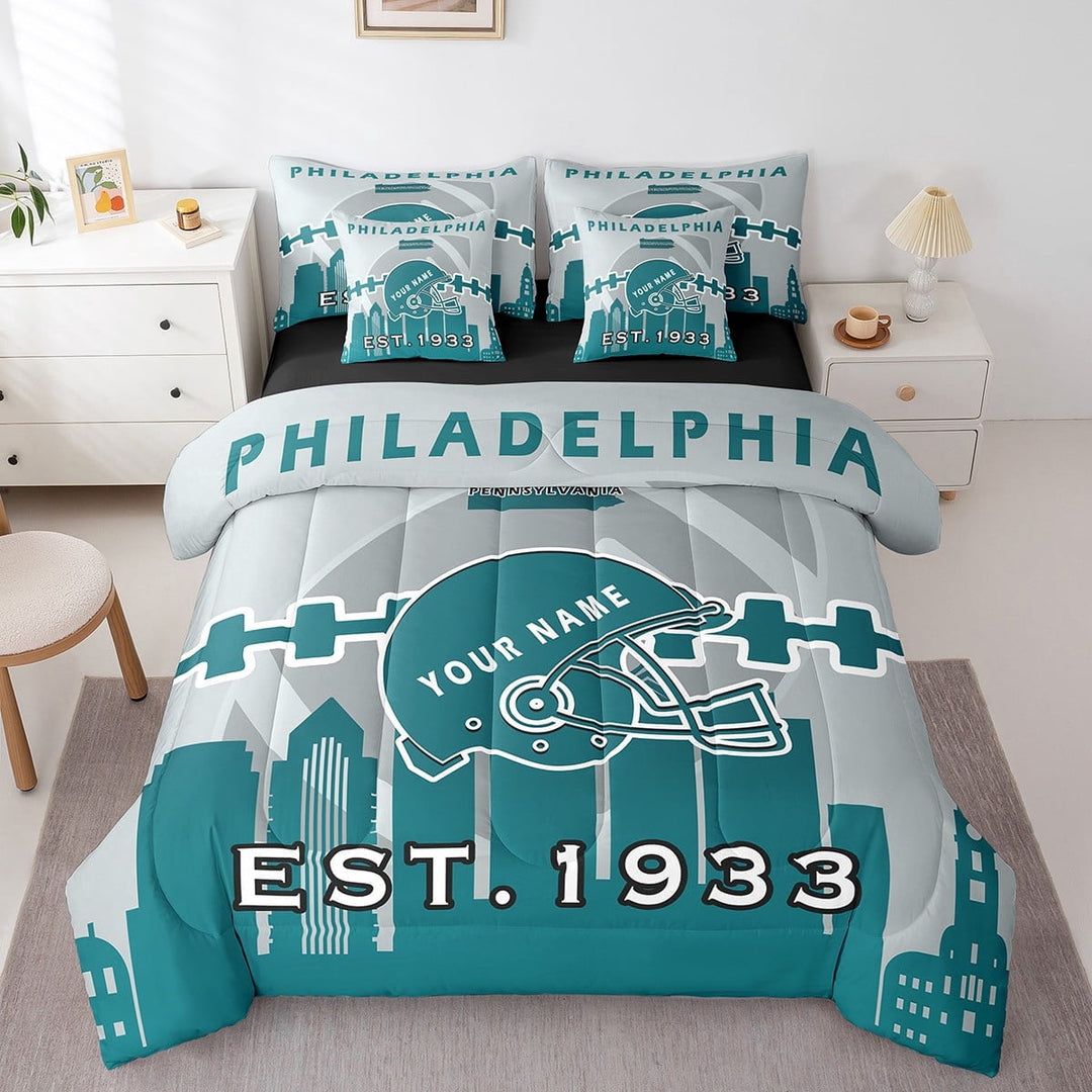 Erosebridal 7 Pcs Comforter Set Twin Size,Customized Football Bed in a Bag with Flat Sheet and Fitted Sheet for Kids and Adults,Sports Fan Bedding Set with Pillowcase and Sham(Philadelphia)