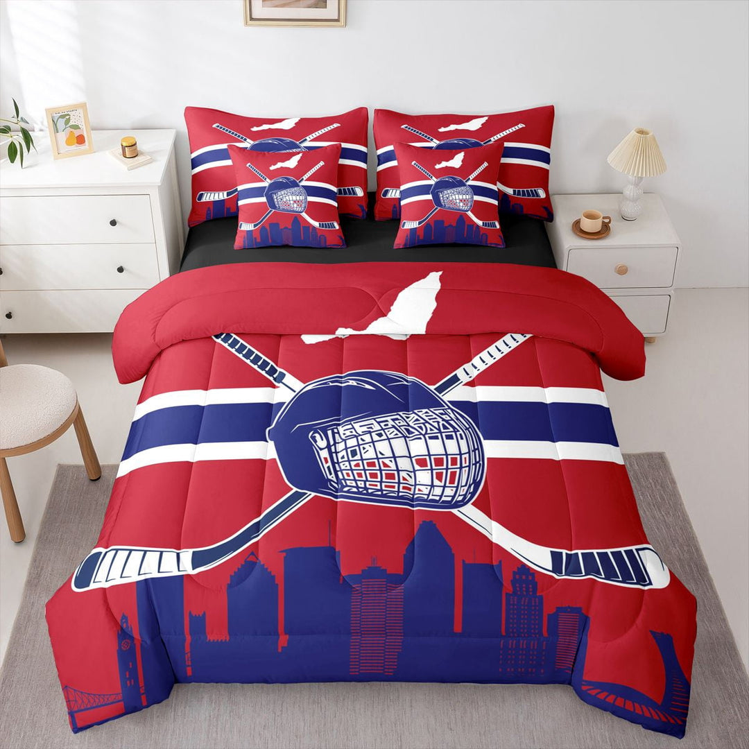Twin Comforter Set 7 Pieces, All Season Reversible Bed in a Bag Twin, Ultra Soft Twin Bedding Set with Ice Hockey Comforter, Flat Sheet, Fitted Sheet, Pillowcases, Pillow Shams,Montreal