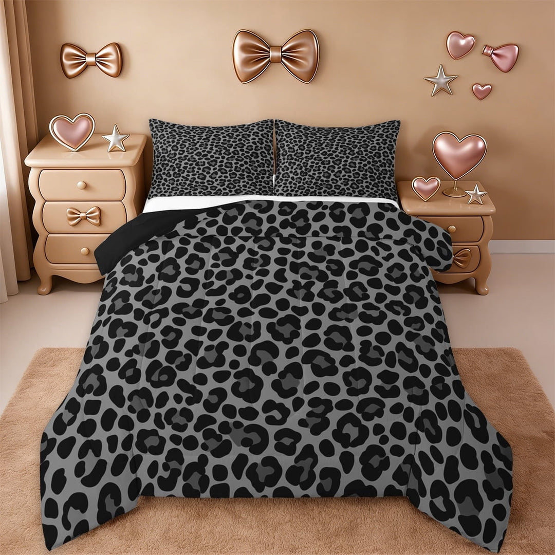 Erosebridal African Cheetah Full Size Comforter Sets For Kids Adults,Fashion Women Chic Leopard Print Bedding Sets,Reversible Black,3-Piece