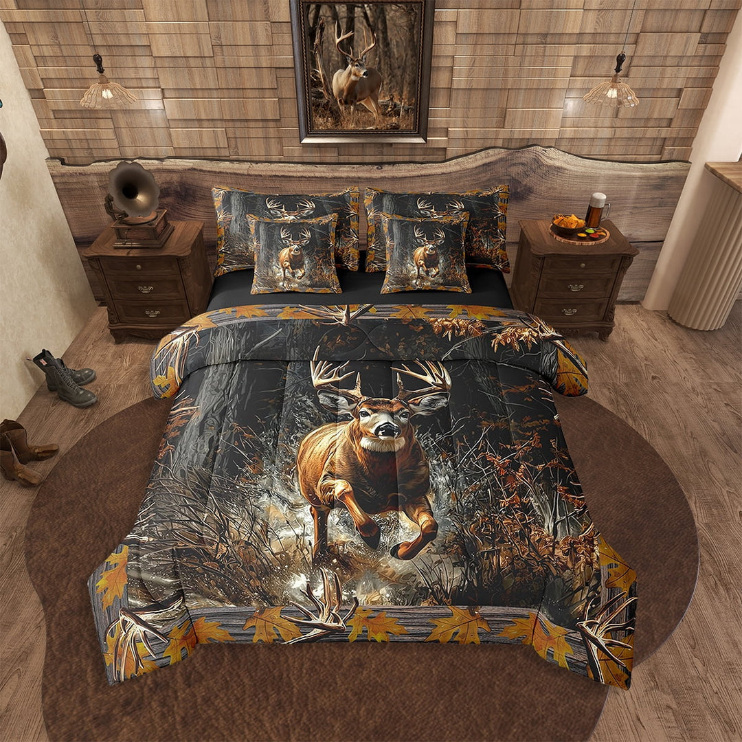 Erosebridal 7Pcs Tree Camouflage Deer Bedding Queen - 7 Piece Branches Rustic Deer Camo Bedding Comforter Set With Sheets - Deer Hunting Bedding Comforter Sets With Pillowcases &amp; Throw Pillow Covers