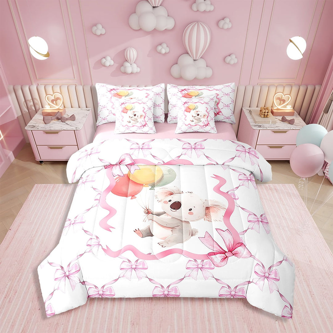 Erosebridal Twin Bed in a Bag Princess Bowknot Comforter Set with Sheets 7Pieces All Season Cute Animal Bedding Sets with Comforter,Cushion Case,Flat Sheet,Fitted Sheet and Pillowcase