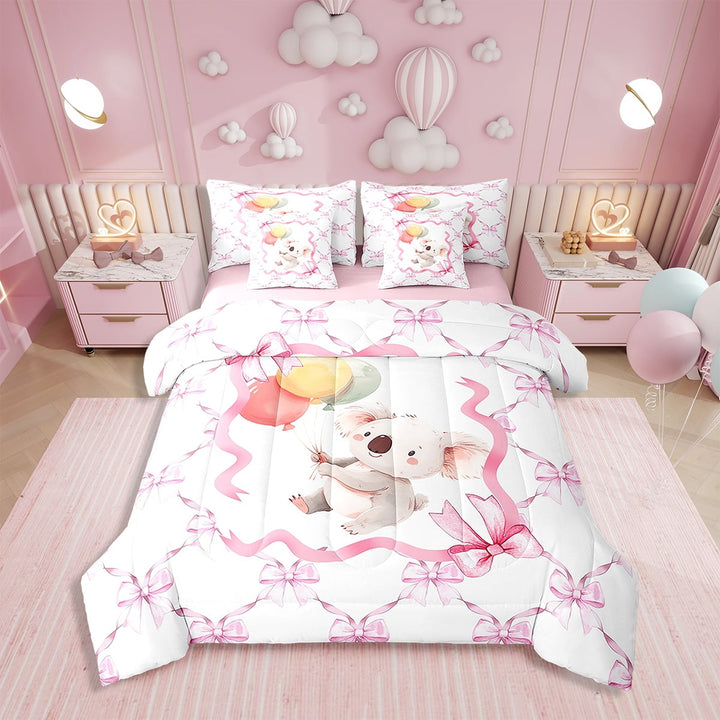 Erosebridal Twin Bed in a Bag Princess Bowknot Comforter Set with Sheets 7Pieces All Season Cute Animal Bedding Sets with Comforter,Cushion Case,Flat Sheet,Fitted Sheet and Pillowcase