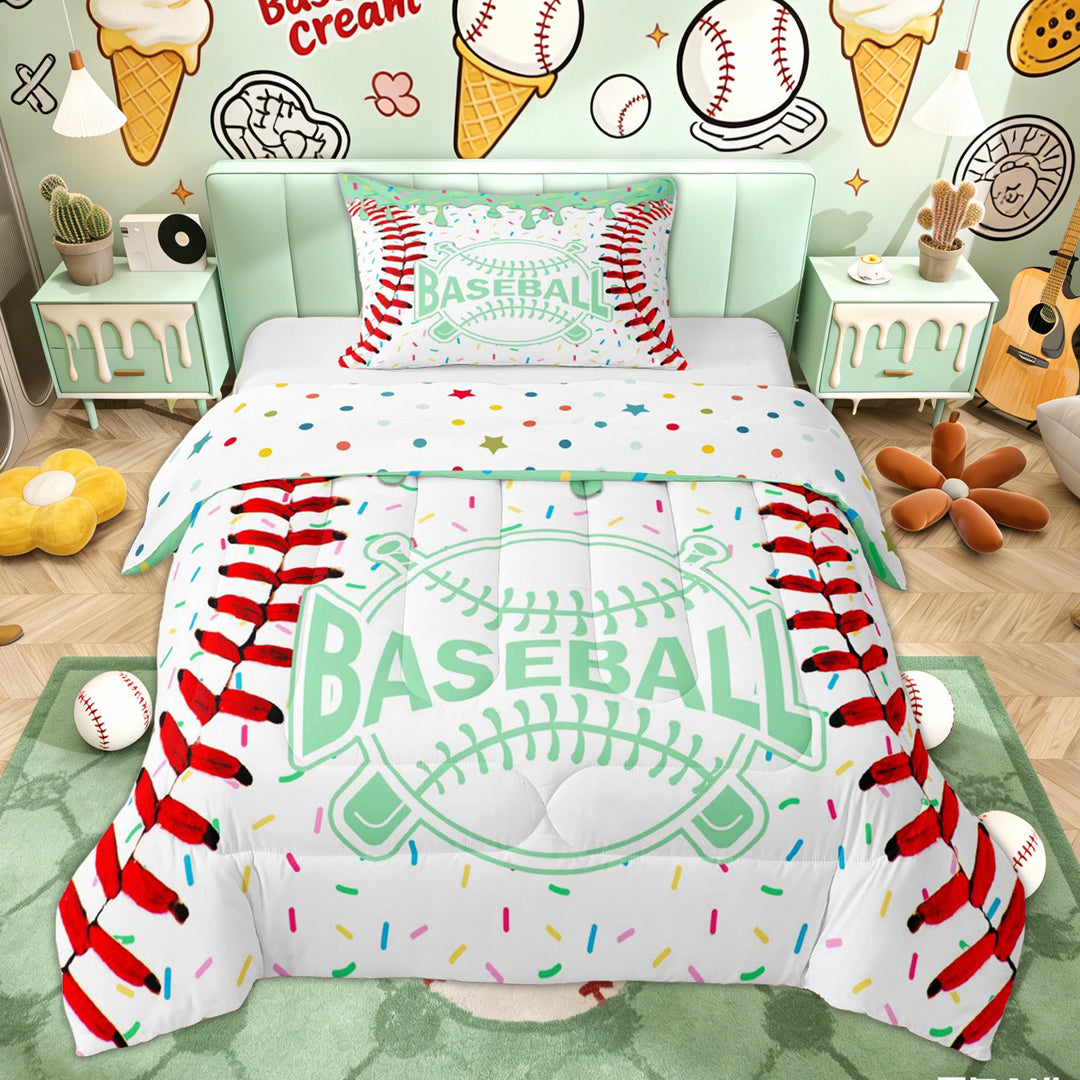 Erosebridal Baseball Ice Cream Twin Comforter Sets, Green Splash Graffiti Bedding Set, 2-Piece